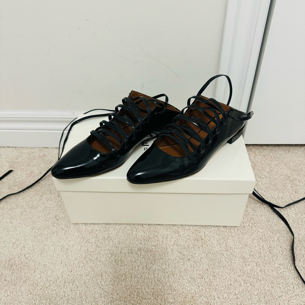 Givenchy Black Patent Leather Lace Up Backless Flat Mule Sandals - Picture 3 of 6